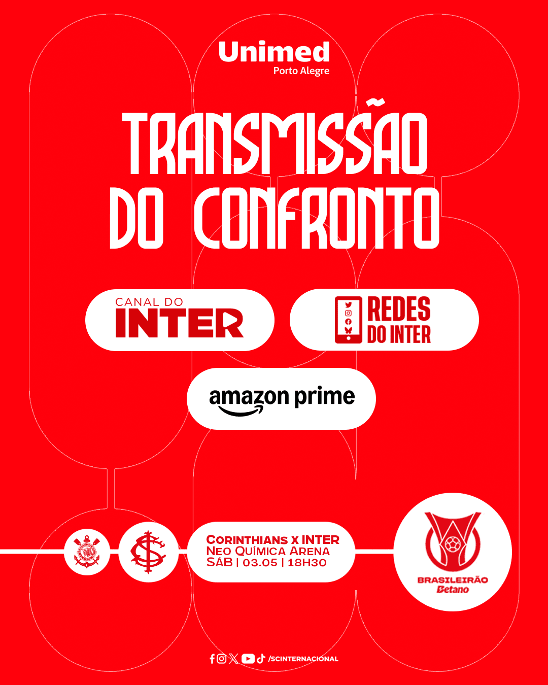 Prime Vídeo e Canal do Inter transmitem duelo contra o Corinthians