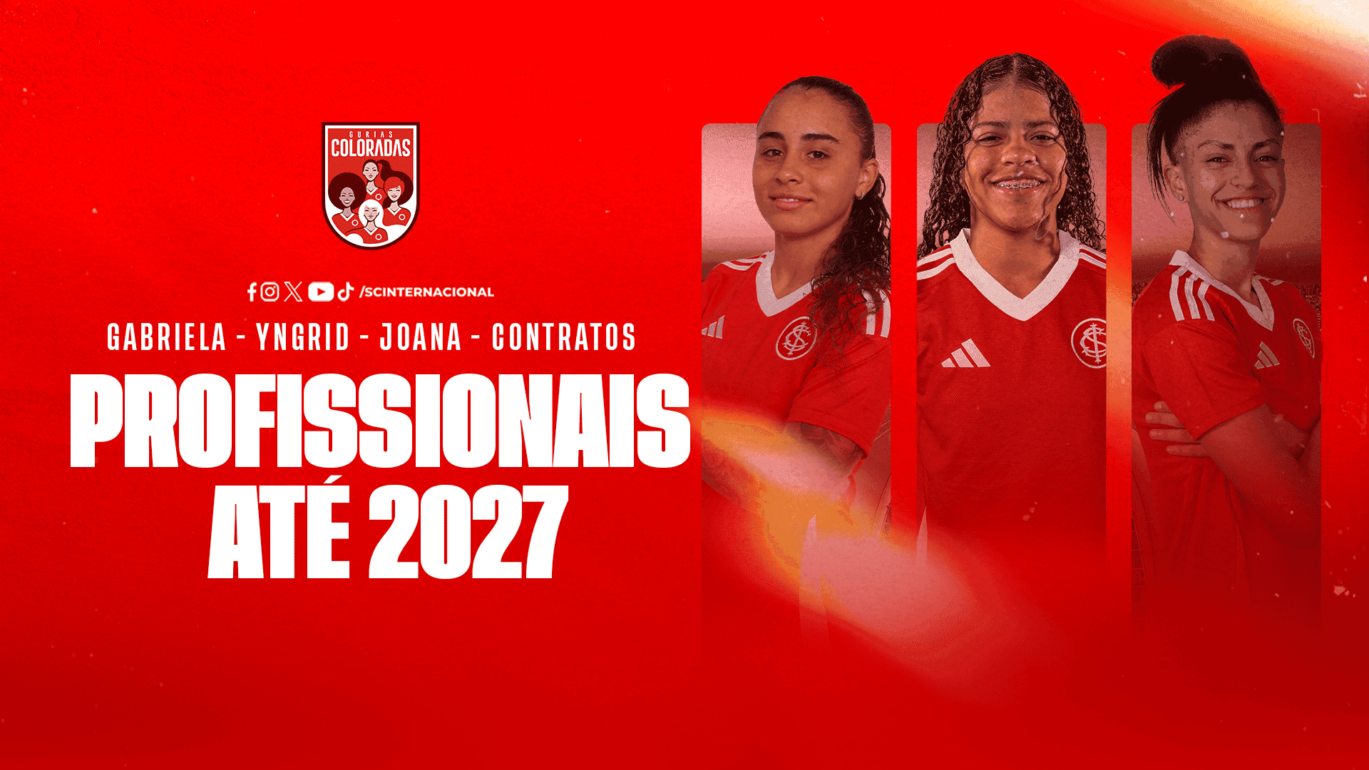 Trio das Gurias Coloradas assina primeiro contrato profissional com o Internacional