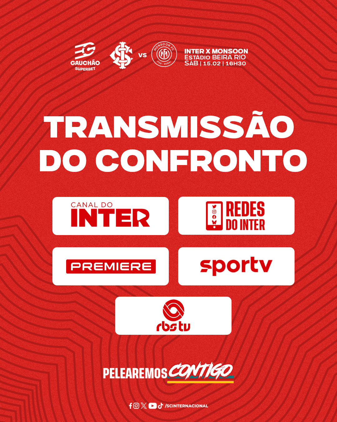 Canal do Inter, RBS TV, SporTV e Premiere transmitem Inter x Monsoon