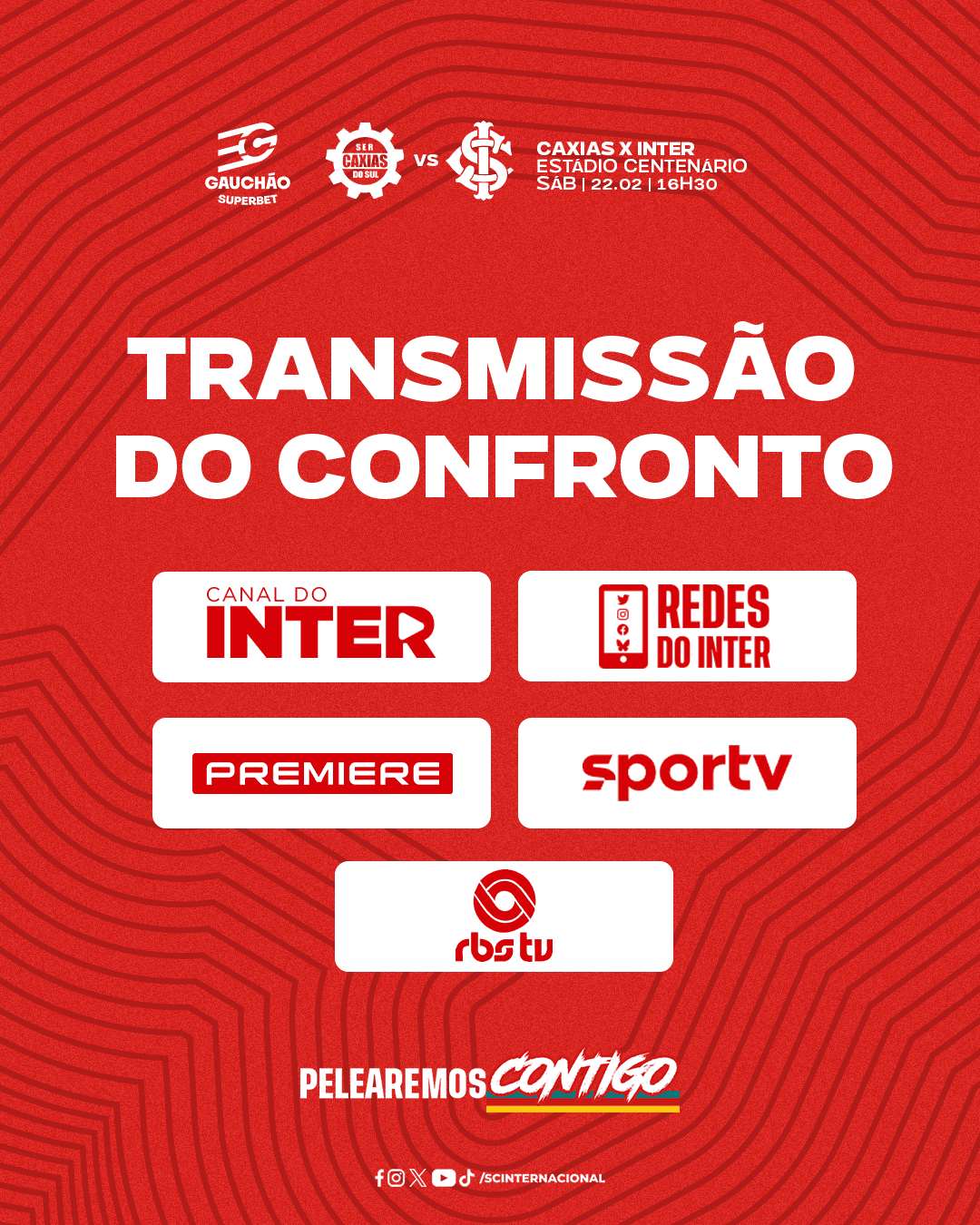 Canal do Inter, RBSTV, Premiere e Sportv transmitem o jogo contra o Caxias